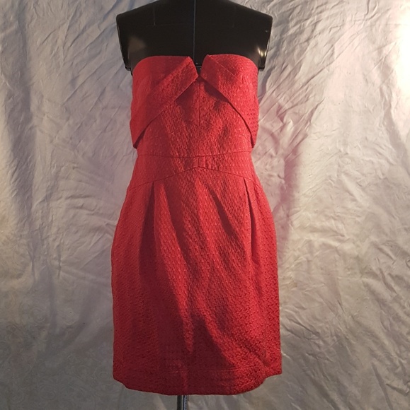 Sexy Strapless Red Silk Cotton Front Flaps Dress - Picture 1 of 5